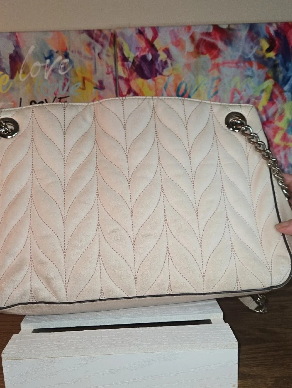 kate spade Quilted Chain-Handle Shoulder Bag in Pale Pink with Silver Hardware